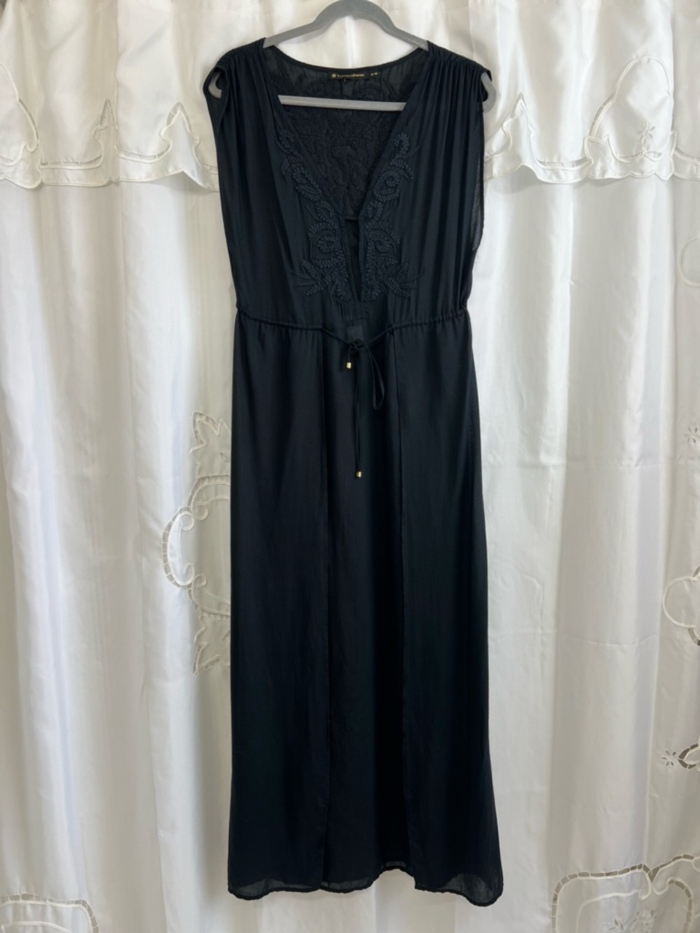 Vix Paula Hermanny Black Embroidered Sheer Rayon Maxi Cover Up Dress XS
